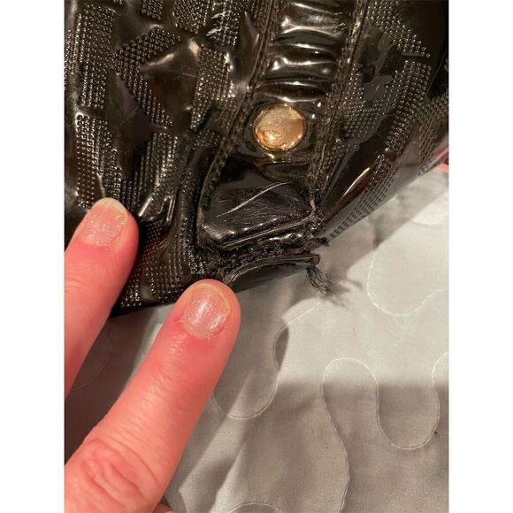 Michael Kors Black Patent Embossed Logo Shoulder Bag Gold Accents - Picture 9 of 9